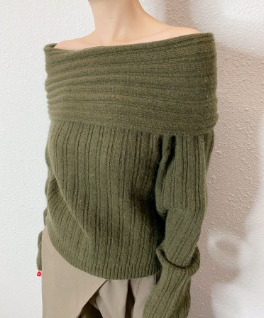 Olive Off Shoulder Knit #241226